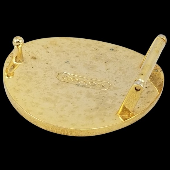 Coach‎ Signature C Logo Round Belt Buckle Gold Tone Black Cream Vintage